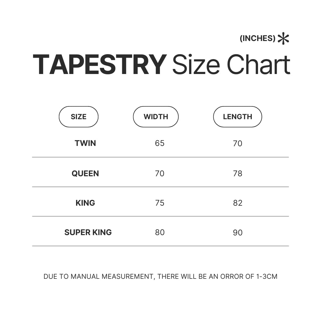 Tapestry Size Chart - Bleachers Store